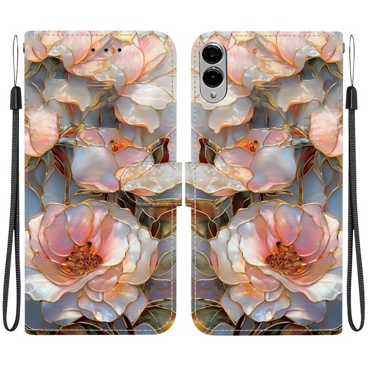 For Galaxy S25 Edge 5G Crystal-Texture Painted Vegan Leather Phone Case(Gilded Peony)