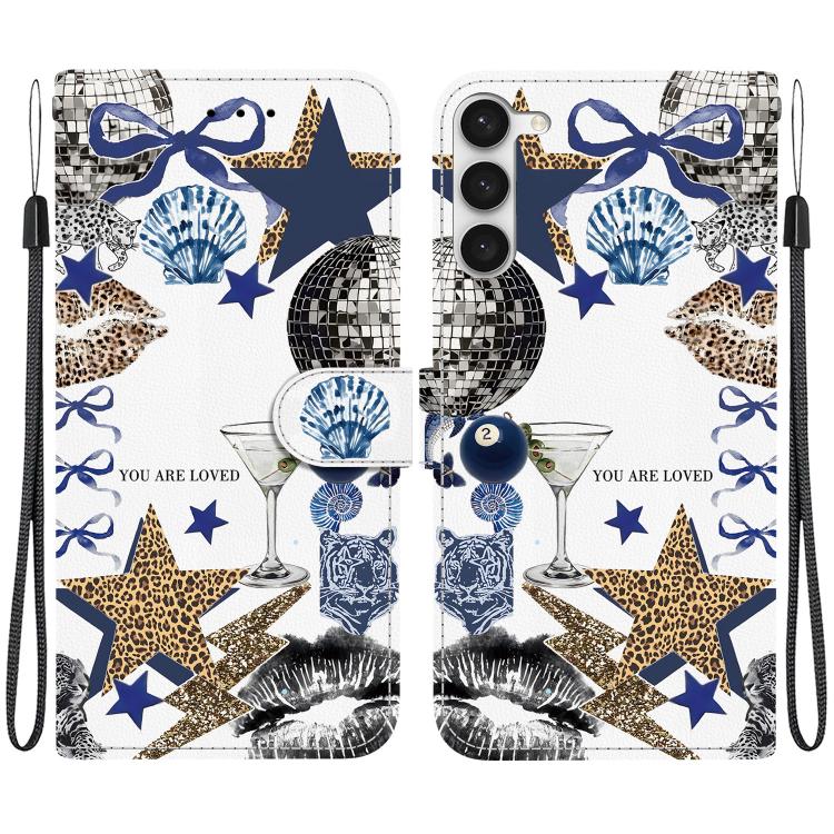 For Galaxy S23+ 5G Crystal-Texture Painted Vegan Leather Phone Case(Leopard Star Butterfly)