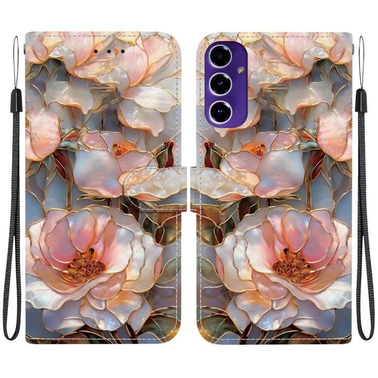 For Galaxy S24 FE 5G Crystal-Texture Painted Vegan Leather Phone Case(Gilded Peony)