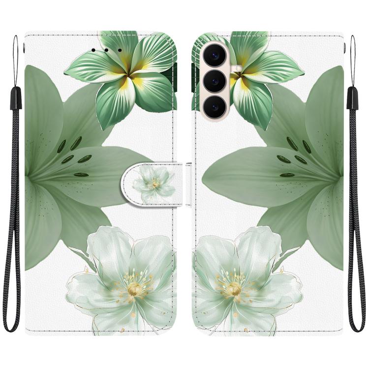 For Galaxy S26 FE 5G Crystal-Texture Painted Vegan Leather Phone Case(Green Lily)