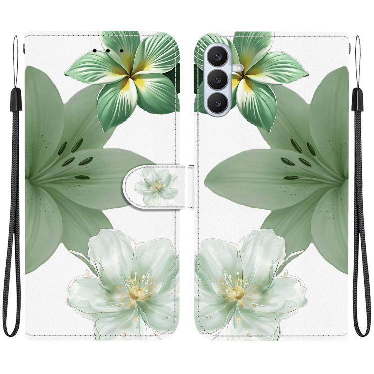 For Galaxy S26+ 5G Crystal-Texture Painted Vegan Leather Phone Case(Green Lily)
