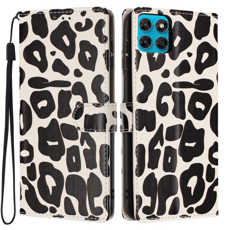 For Motorola Moto G Max / G87 / G77 / G67 Leopard Print Wallet Vegan Leather Phone Case with Lanyard(Black)