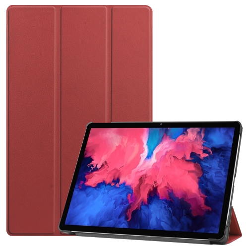 

For Lenovo Tab P11 TB-J606F /Tab P11 5G Three-folding Custer Texture Smart Leather Tablet Case(Wine Red)