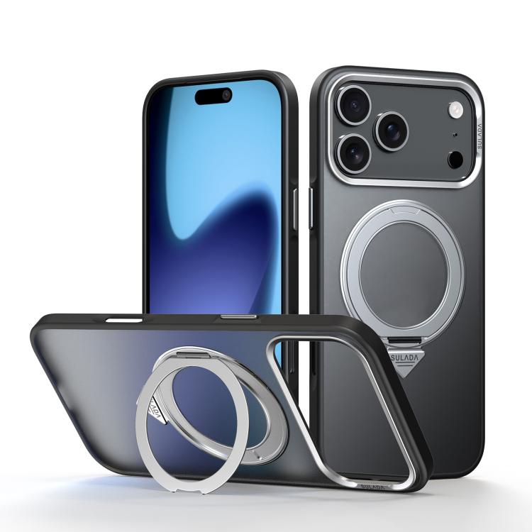 For iPhone 18 Pro Max SULADA 360 Degree Rotation Holder Frosted Magnetic Phone Case(Black)