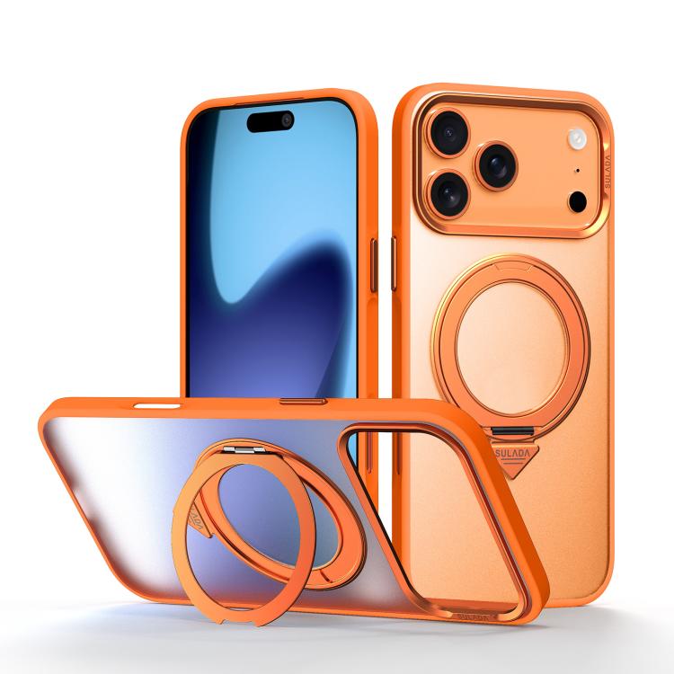For iPhone 18 Pro SULADA 360 Degree Rotation Holder Frosted Magnetic Phone Case(Orange)