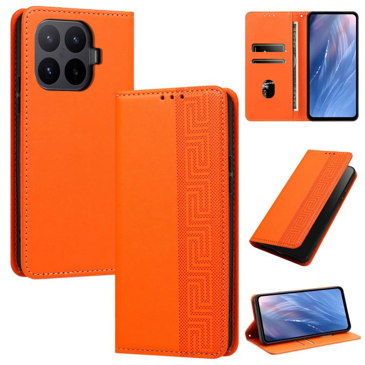 For Xiaomi 17T Pro 5G Embossed Meander Pattern RFID Vegan Leather Phone Case(Orange)