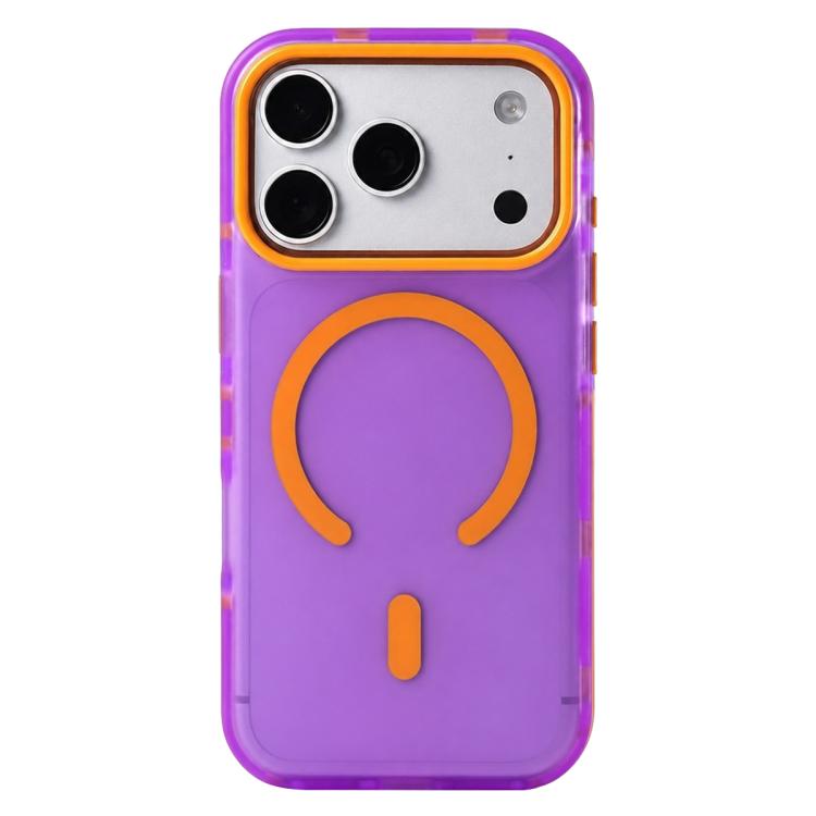 For iPhone 17 Pro Metal Frame Anti-Slip Edge Strips Design Magnetic TPU Phone Case(Purple)