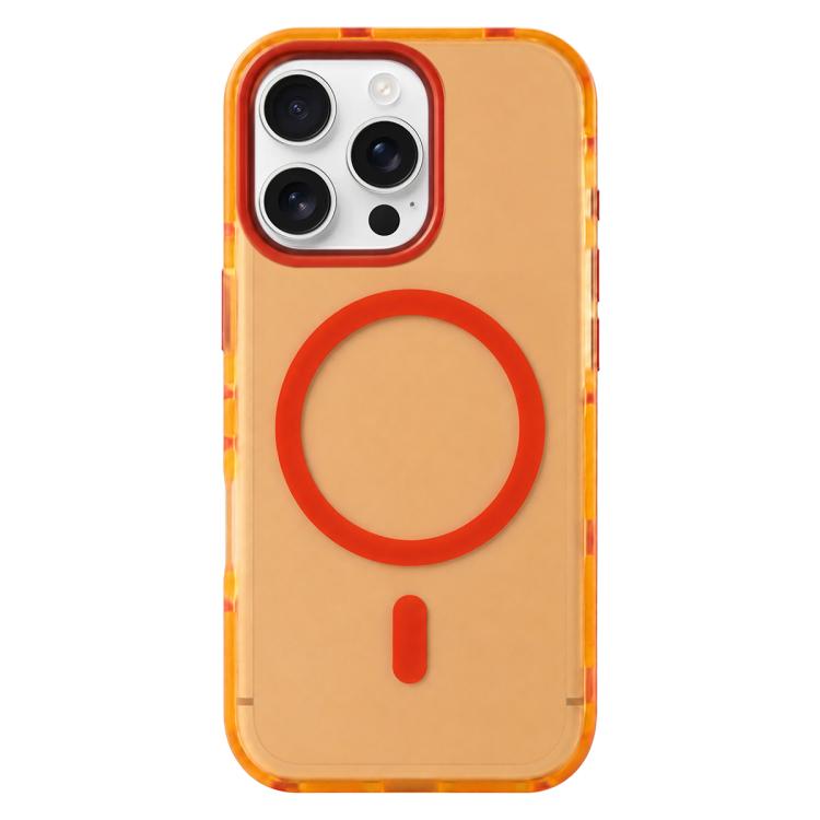 For iPhone 16 Pro Max Metal Frame Anti-Slip Edge Strips Design Magnetic TPU Phone Case(Orange)