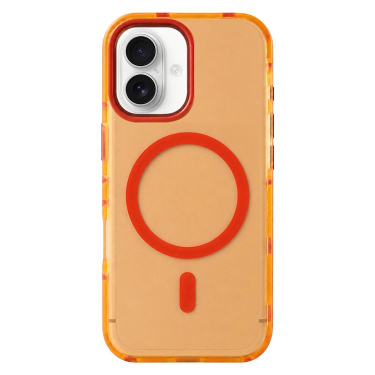 For iPhone 16 Metal Frame Anti-Slip Edge Strips Design Magnetic TPU Phone Case(Orange)