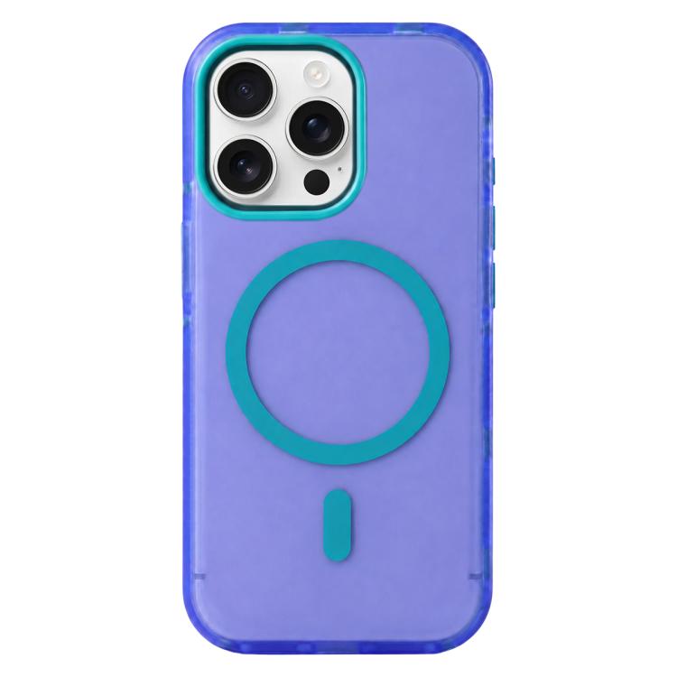 For iPhone 15 Pro Max Metal Frame Anti-Slip Edge Strips Design Magnetic TPU Phone Case(Blue)