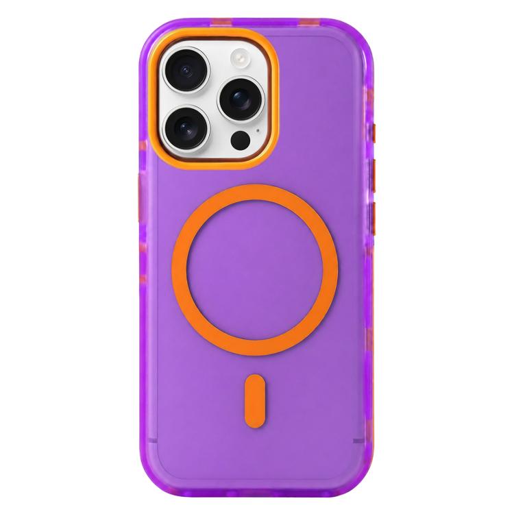 For iPhone 15 Pro Metal Frame Anti-Slip Edge Strips Design Magnetic TPU Phone Case(Purple)