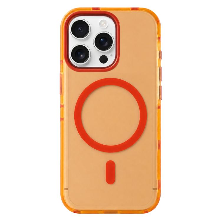 For iPhone 14 Pro Max Metal Frame Anti-Slip Edge Strips Design Magnetic TPU Phone Case(Orange)