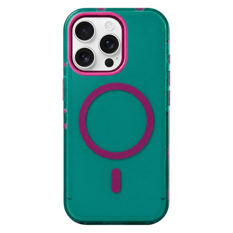 For iPhone 14 Pro Metal Frame Anti-Slip Edge Strips Design Magnetic TPU Phone Case(Green)