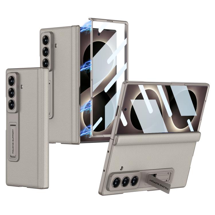 For Galaxy Z Fold8 Ultra 5G GKK Integrated Magnetic Folding Vegan Leather Hinge Phone Case with Holder(Titanium Grey)