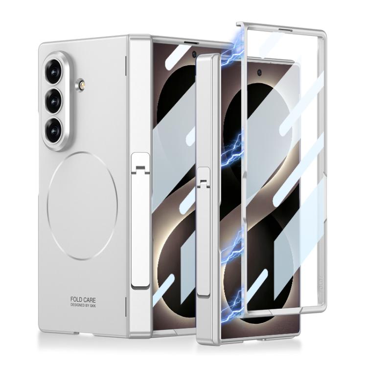For Galaxy Z Fold8 Ultra 5G GKK Integrated Magnetic Folding Hinge Magnetic Ring Full Coverage Phone Case with Side Holder(Silver)