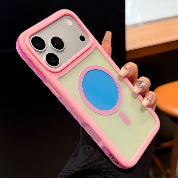 For iPhone 17 Pro Max Color Blocked 2 in 1 PC Hybrid TPU Magnetic Phone Case(Pink + Blue)