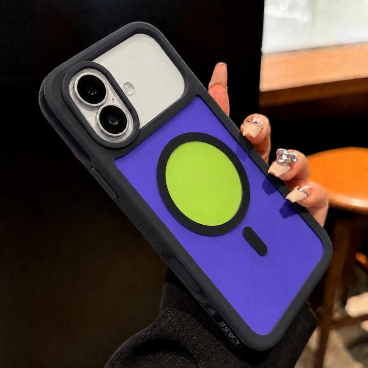 For iPhone 17 Color Blocked 2 in 1 PC Hybrid TPU Magnetic Phone Case(Black + Green)