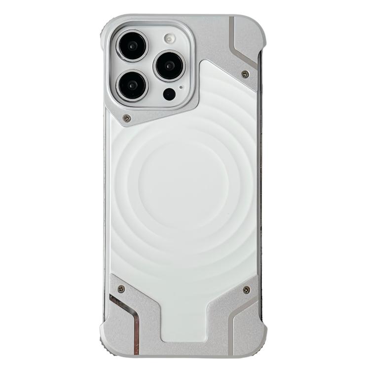 For iPhone 16 Pro Max Frameless Armor Silicone Wave Magnetic Phone Case(Silver)