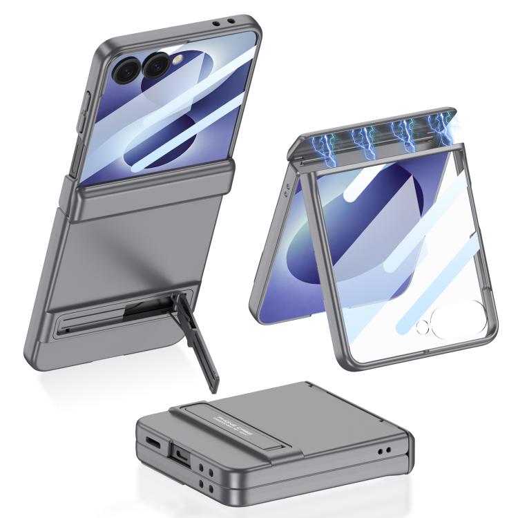 For Galaxy Z Flip8 5G GKK Integrated Magnetic Triumph Ultra-thin Full Coverage Phone Case with Holder(Grey)