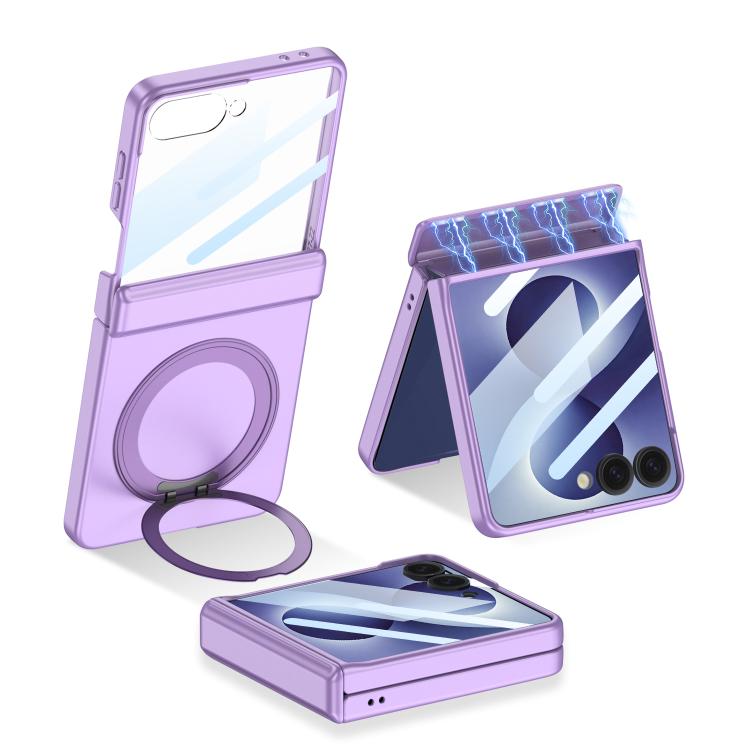 For Galaxy Z Flip8 5G GKK Integrated Magnetic Folding Hinge Full Coverage Phone Case with Rotating Bracket(Purple)