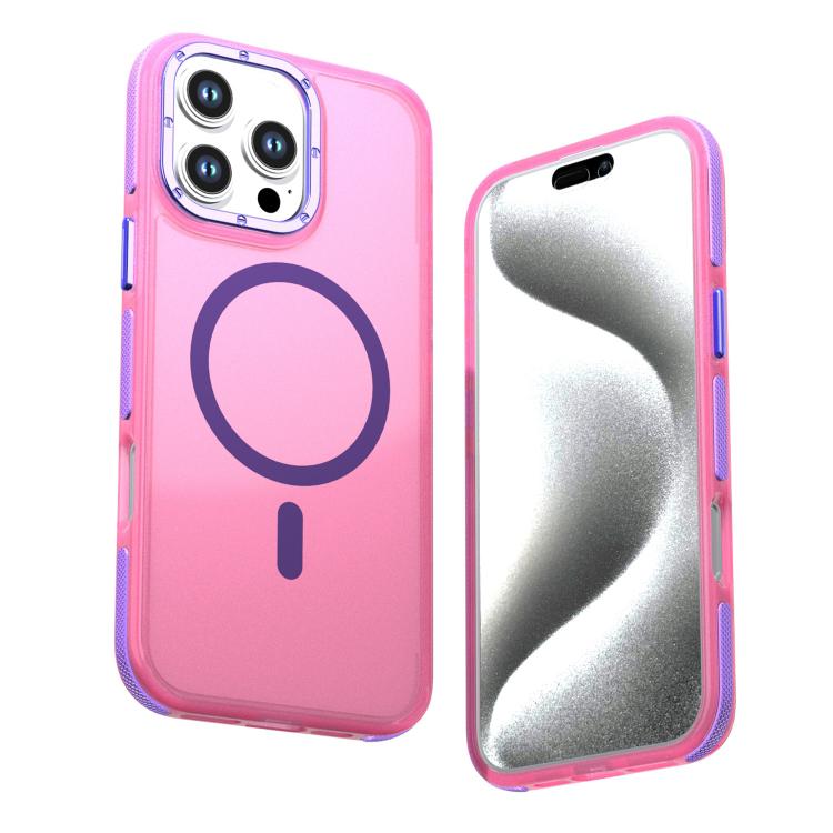 For iPhone 16 Pro Max Two-tone Contrast Magnetic Phone Case(Pink)