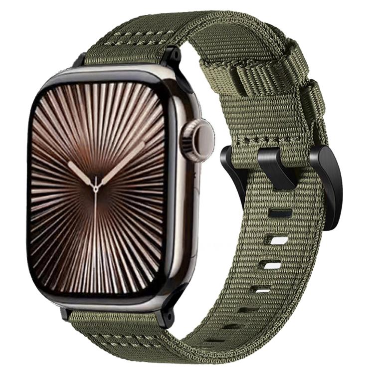 For Apple Watch 46mm / 49mm / 45mm / 44mm Canvas Nylon Pin Buckle Watch Band(Black+Green)