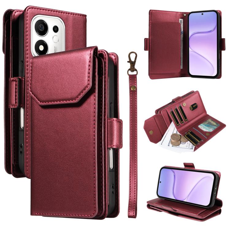 For Honor 600 Smart 5G Multi Card Wallet Leather Phone Case with Strap(Red)