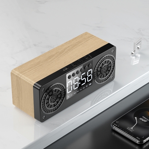 

A10 Subwoofer Wooden Clock Bluetooth 5.0 Speaker, Support TF Card & U Disk Play & FM Radio(Yellow)