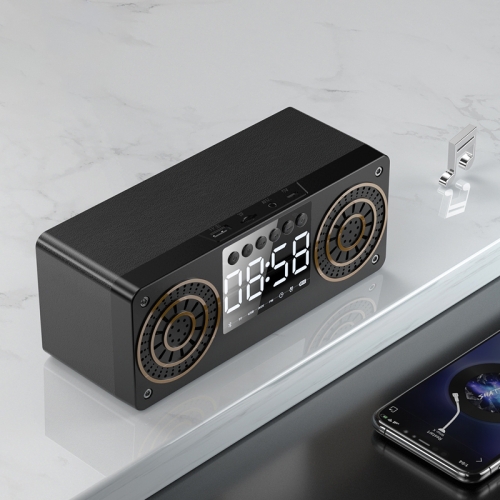 

A10 Subwoofer Wooden Clock Bluetooth 5.0 Speaker, Support TF Card & U Disk Play & FM Radio(Black)