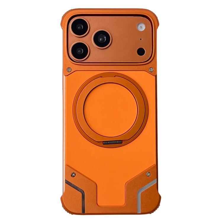 For iPhone 17 Pro Max Frameless Armor Silicone Magnetic Holder Phone Case(Orange)