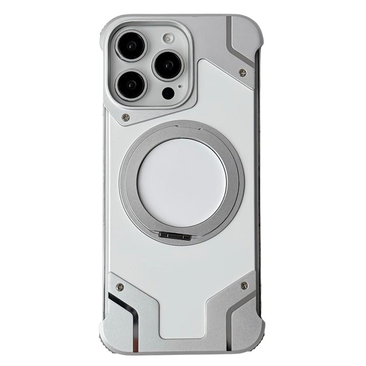 For iPhone 14 Pro Max Frameless Armor Silicone Magnetic Holder Phone Case(Silver)