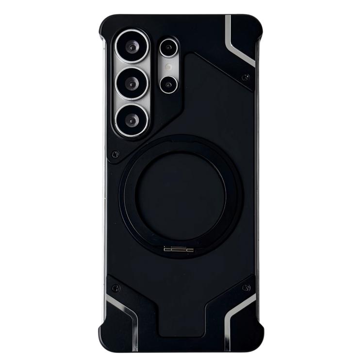 For Galaxy S26 Ultra 5G Frameless Armor Silicone Magnetic Holder Phone Case(Black)