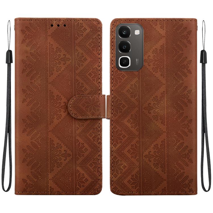 For Realme C100 4G / C100i 4G Ethnic Pattern Embossed Vegan Leather Phone Case(Brown)