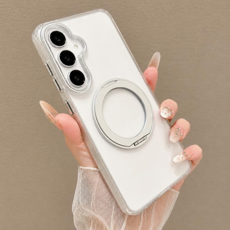 For Galaxy A57 5G Airbag Shockproof Magnetic Rotating Holder Phone Case(Silver)