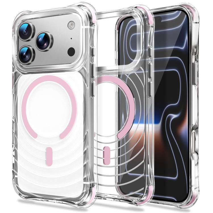 For iPhone 17 Pro Max Wave Pattern Air Cushion Corners Shockproof Magnetic Phone Case(Pink)