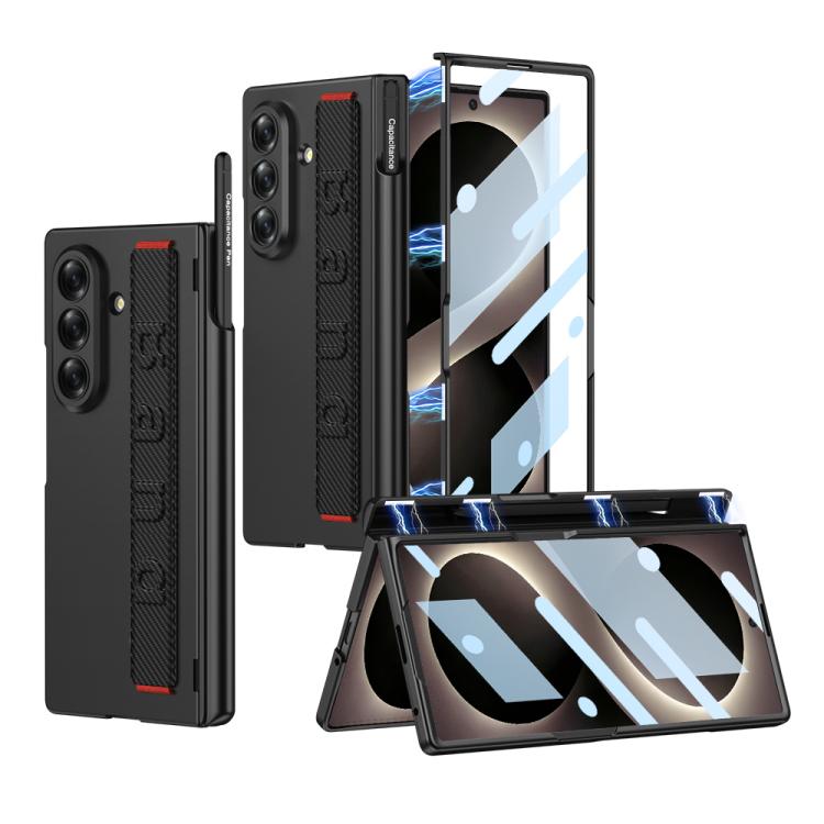 For Galaxy Z Fold8 Ultra 5G GKK Integrated Magnetic Folding Hinge Phone Case with Wrist Strap & Pen Holder(Carbon Fiber)