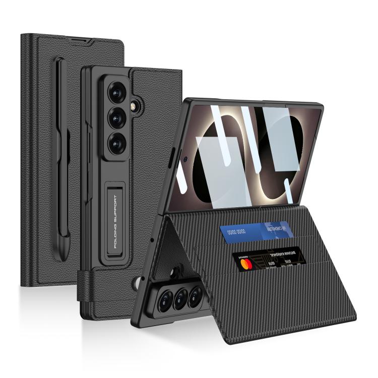For Galaxy Z Fold8 Ultra 5G GKK Integrated Flip Wallet Leather Phone Case with Pen Slots, Not Included Pen(Black)