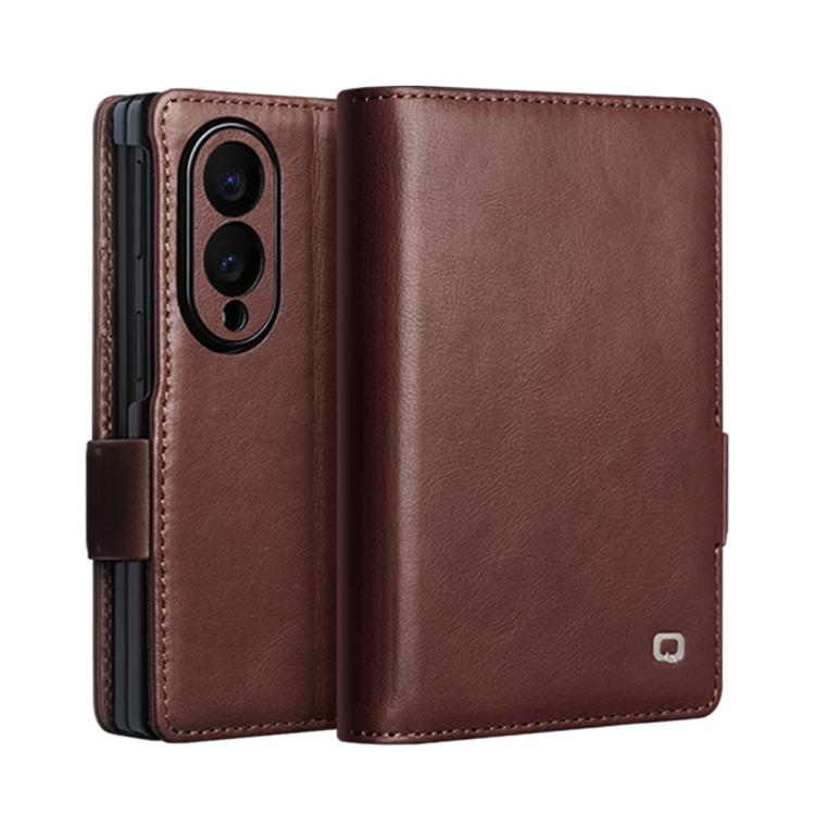 For Galaxy Z Fold8 5G QIALINO Vintage Calfskin Genuine Leather Phone Case(Dark Brown)