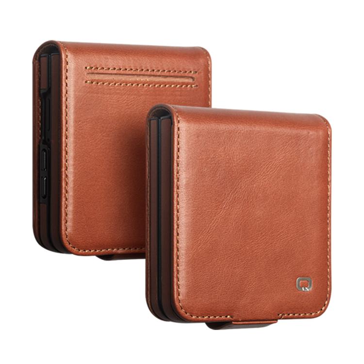 For Galaxy Z Flip8 5G QIALINO Vintage Calfskin Genuine Leather Phone Case(Light Brown)