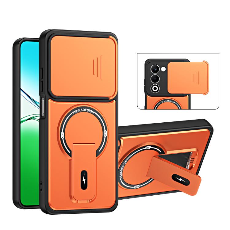 For OPPO A5 5G Global Sliding Camshield Holder Magnetic Phone Case(Orange)