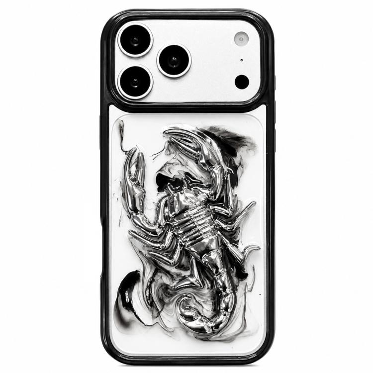 For iPhone 17 Pro Max Epoxy Resin Diffusion Scorpion Acrylic Phone Case(Light Ink)