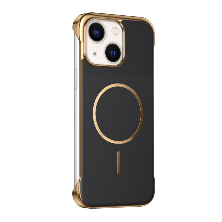 For iPhone 14 Borderless Kevlar Texture Electroplated Magnetic Phone Case(Black)