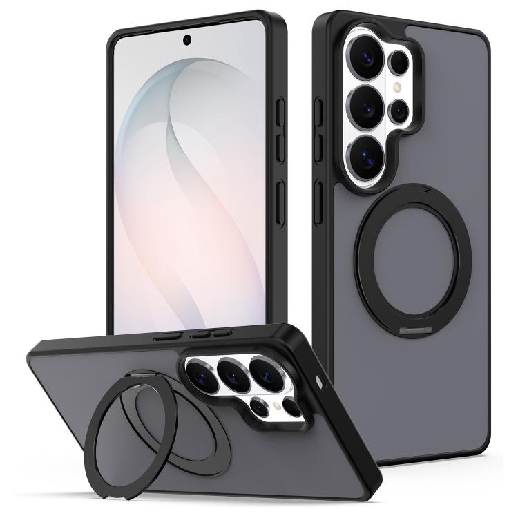 For Galaxy S24 Ultra 5G Skin Feel Revolving Kickstand Magnetic Phone Case(Black)