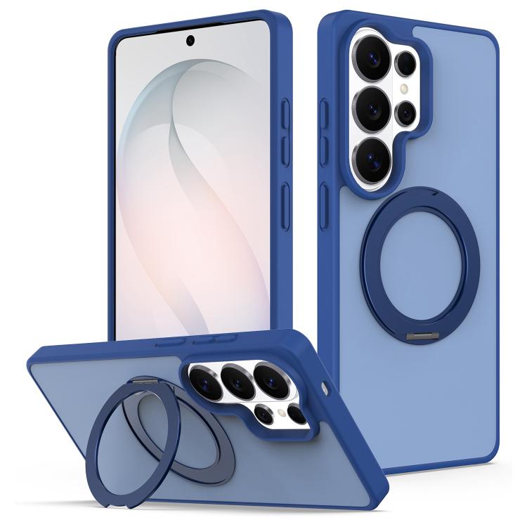 For Galaxy S25 Ultra 5G Skin Feel Revolving Kickstand Magnetic Phone Case(Blue)