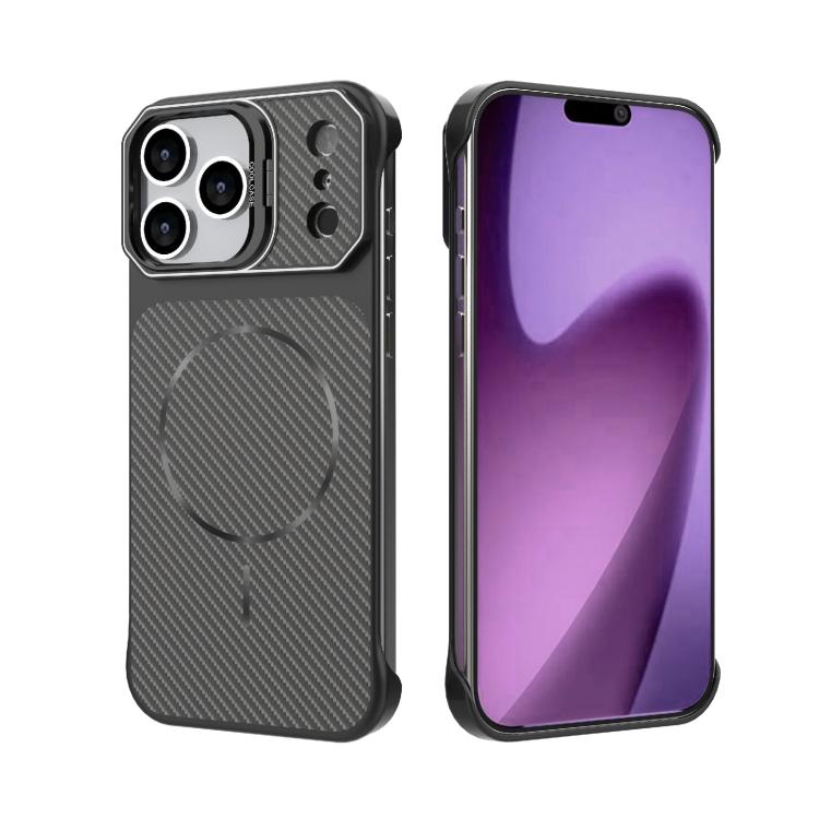 For iPhone 18 Pro Frameless Half-Wrapped Carbon Fiber Texture PC Magnetic Phone Case(Black)