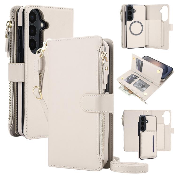 For Galaxy S26 FE 5G KLT-033 Detachable 2 in 1 Zipper Wallet Magnetic Phone Case with Lanyard(Apricot)