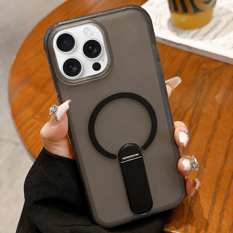For iPhone 12 Pro Max Frosted TPU Magnetic Phone Case with Holder(Black)