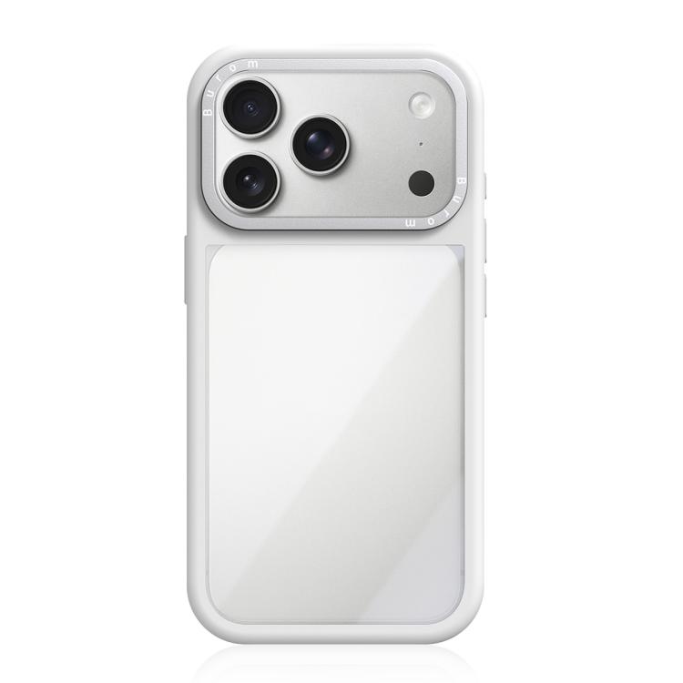 For iPhone 17 Pro Max Liquid Silicone Frame Hybrid Clear Acrylic Back Panel Phone Case(White)