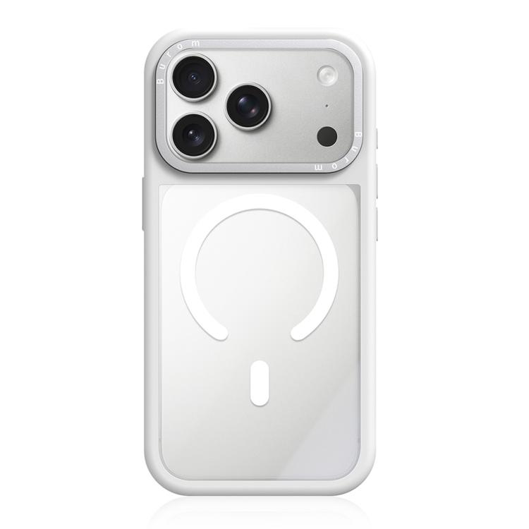 For iPhone 17 Pro Max Liquid Silicone Frame Hybrid Clear Back Panel Magnetic Phone Case(White)