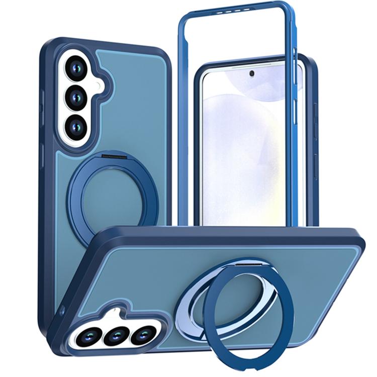 For Galaxy S26 5G Silicone Magnetic Anti-drop Protective Phone Case with 360 Rotating Holder(Blue)